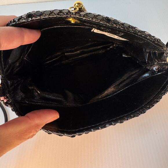 Vintage Handmade Mesh Metal Purse‎ Black Gold Whimsigoth Glam Coquette Girl - Picture 6 of 14